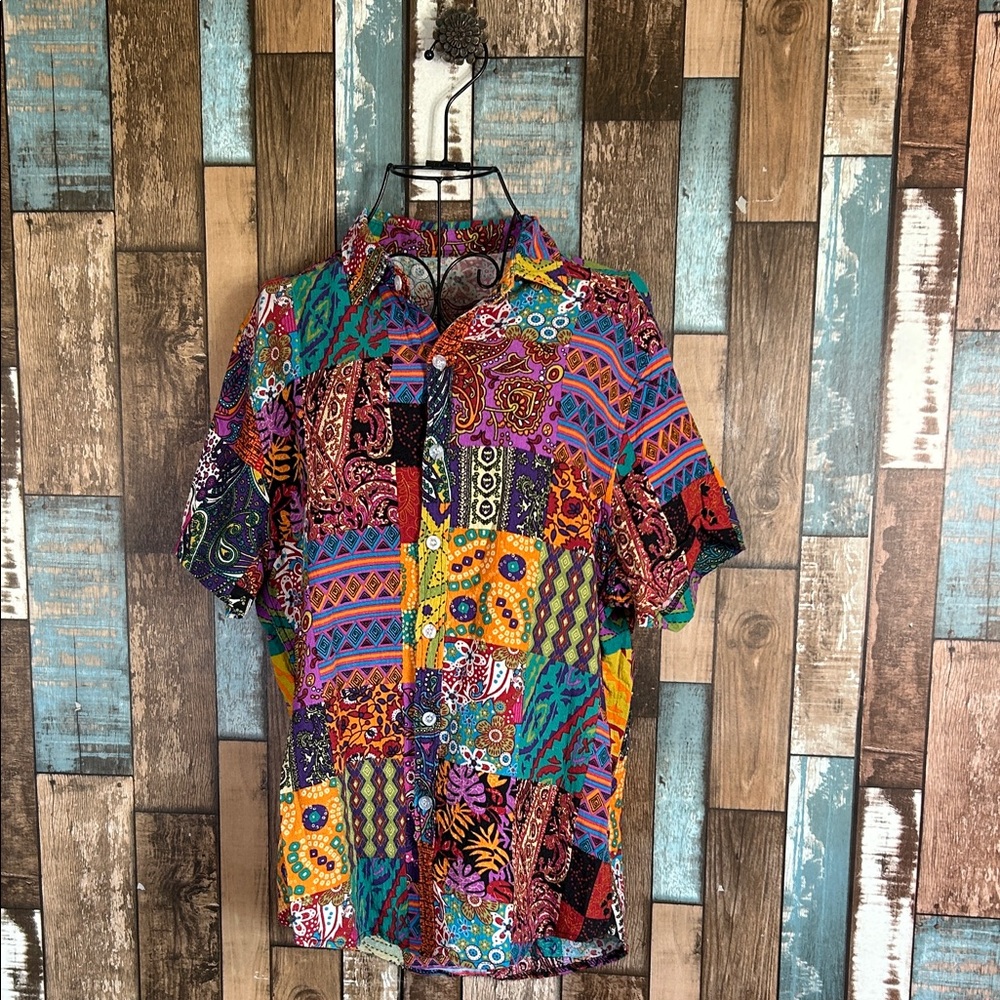 Patchwork Button-Down Shirt in Multicolor vintage - image 1